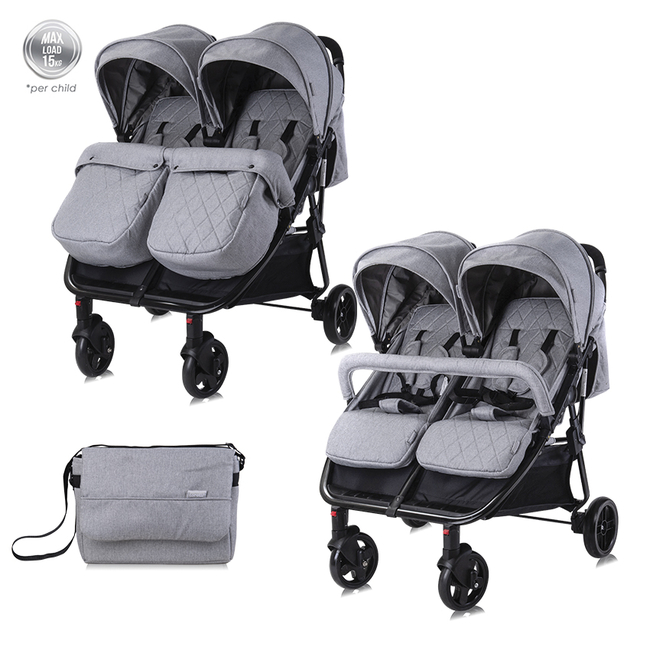 Lorelli DUO Twins Stroller with Footmuff & Bag 0 + Grey 10021542386