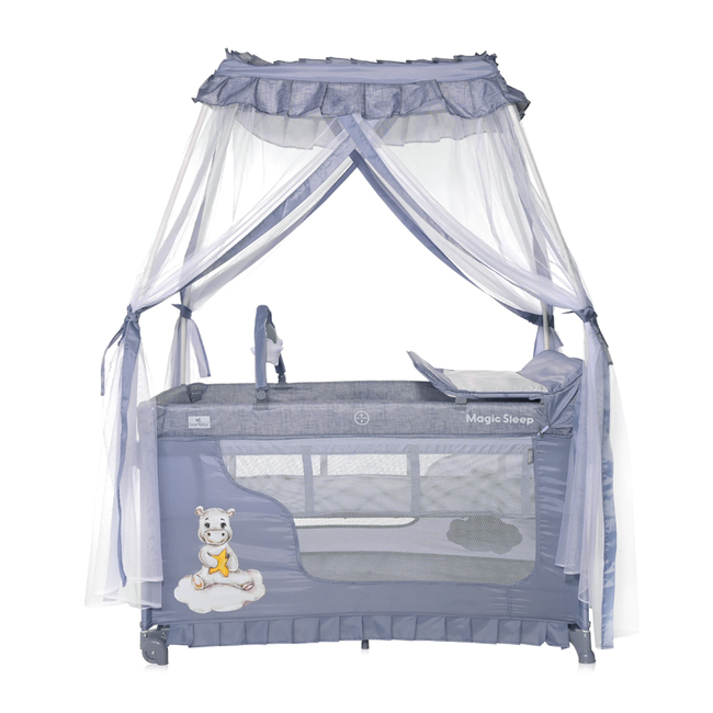 Lorelli Magic Sleep 2 Layers Playpen Cool Grey Hippo 1008048 2210