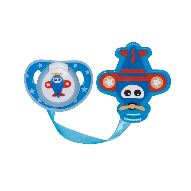 Lorelli Baby Pacifier With Holder - Blue Plane