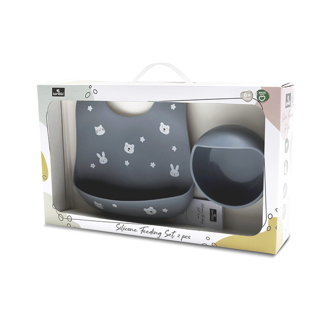 Lorelli Σετ Φαγητού 2 τμχ Σαλιάρα & Μπολ Σιλικόνης με Βεντούζα Nature Grey 10230710003