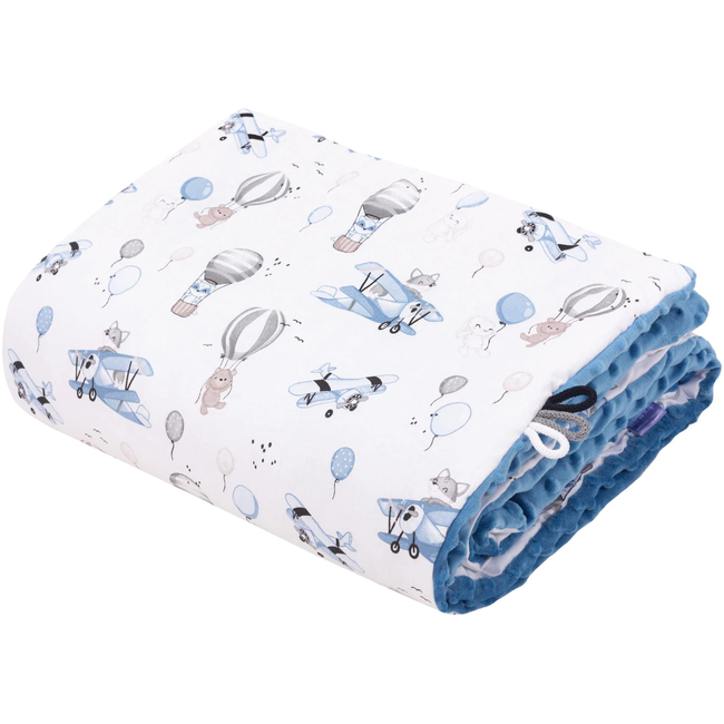 JUKKI Soft Baby Blanket 100x140cmBalloon Travel Blue & Denim Minky