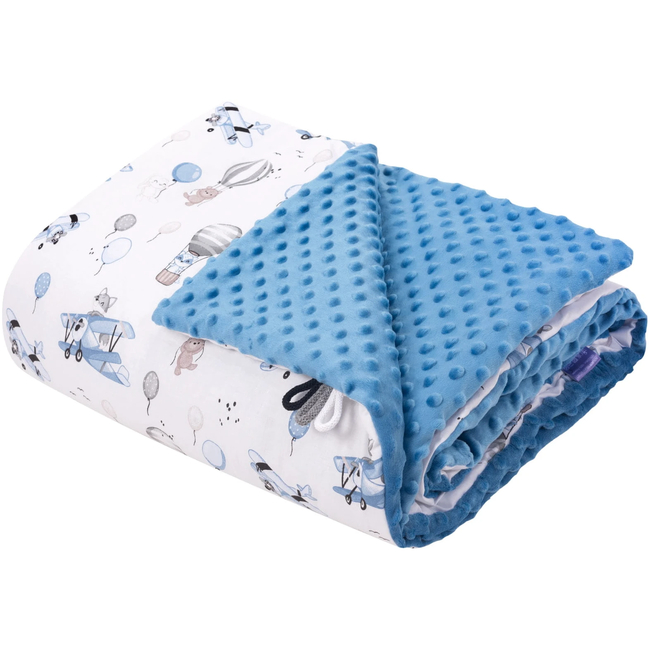 JUKKI Soft Baby Blanket 100x140cmBalloon Travel Blue & Denim Minky