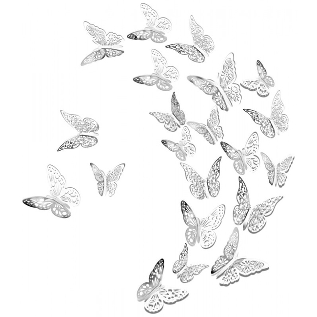 3D Stereo Butterfly Multipurpose Door Wall Stickers 36 pcs Butterflies Silver