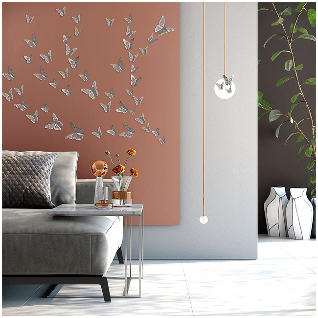 3D Stereo Butterfly Multipurpose Door Wall Stickers 36 pcs Butterflies Silver