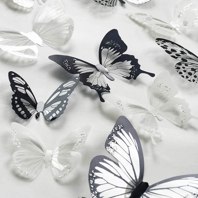 3D Stereo Butterfly Αυτοκόλλητα Πολλαπλών Χρήσεων 72 τμχ Τοίχου Ψυγείου Πόρτας Πεταλούδες Black White
