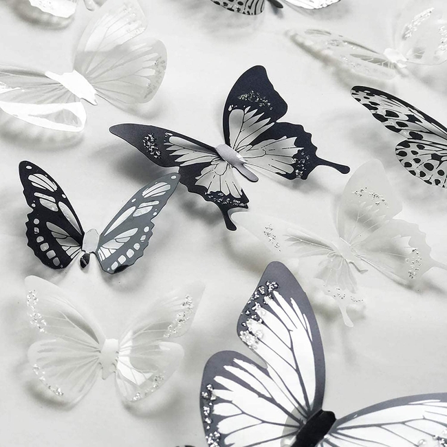 3D Stereo Butterfly Multi-Purpose Stickers 72pcs Fridge Wall Door Butterflies Black White
