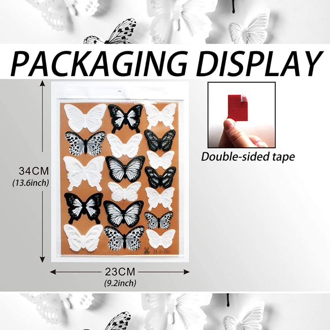 3D Stereo Butterfly Αυτοκόλλητα Πολλαπλών Χρήσεων 72 τμχ Τοίχου Ψυγείου Πόρτας Πεταλούδες Black White