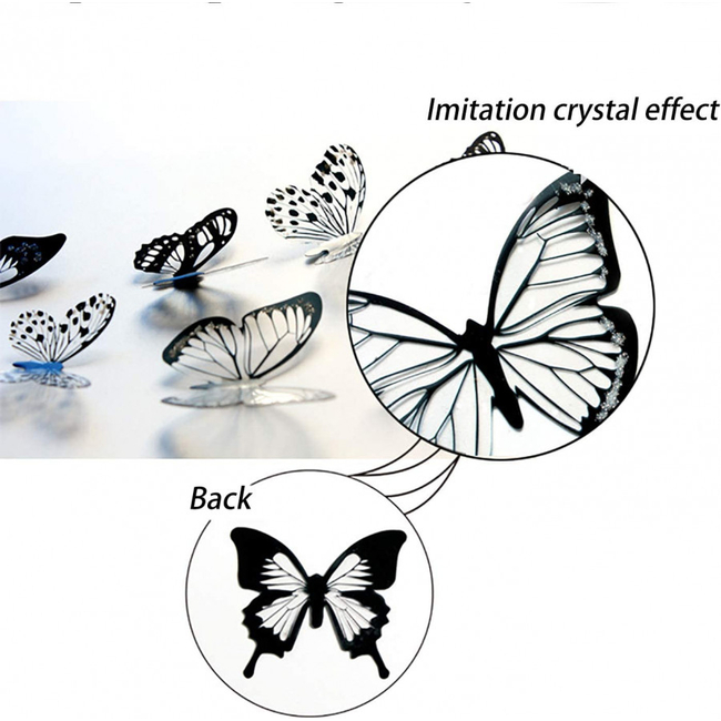 3D Stereo Butterfly Multi-Purpose Stickers 72pcs Fridge Wall Door Butterflies Black White