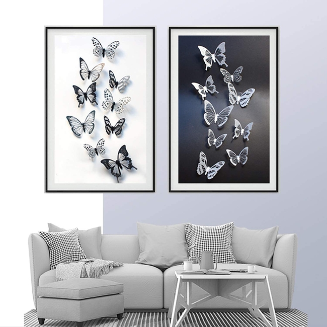 3D Stereo Butterfly Αυτοκόλλητα Πολλαπλών Χρήσεων 72 τμχ Τοίχου Ψυγείου Πόρτας Πεταλούδες Black White