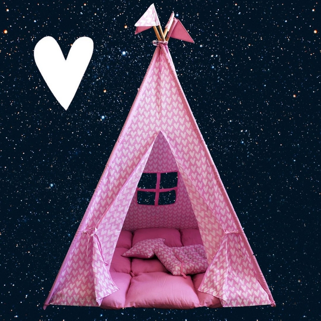 Babyliss: Large fabric tent with thick mattress and 2 pillows "Follow Your Heart" 120 x 120 x 160cm