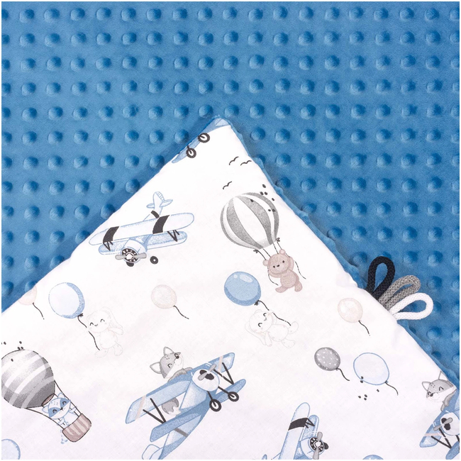 JUKKI Soft Baby Blanket 100x140cmBalloon Travel Blue & Denim Minky