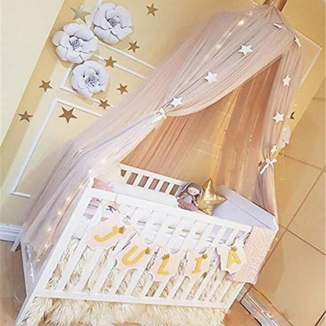 Bed Canopy , Princess Dreamy Canopy, Kids Room Play Tents Baby Anti Mosquito net for Bed, Nursery Canopy Perfect Decoration Khaki