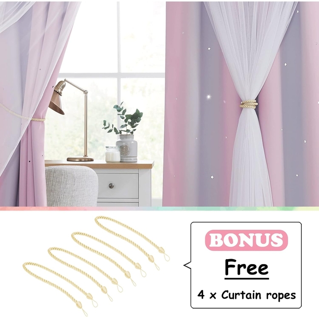 Curtain Black Out me cut out stars132 x 240 cm 2 PCS - Purple Pink