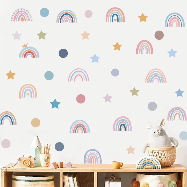 OEM Αυτοκόλλητα Τοίχου 76 τμχ Διακόσμηση για Παιδικό Δωμάτιο Rainbow Colourful