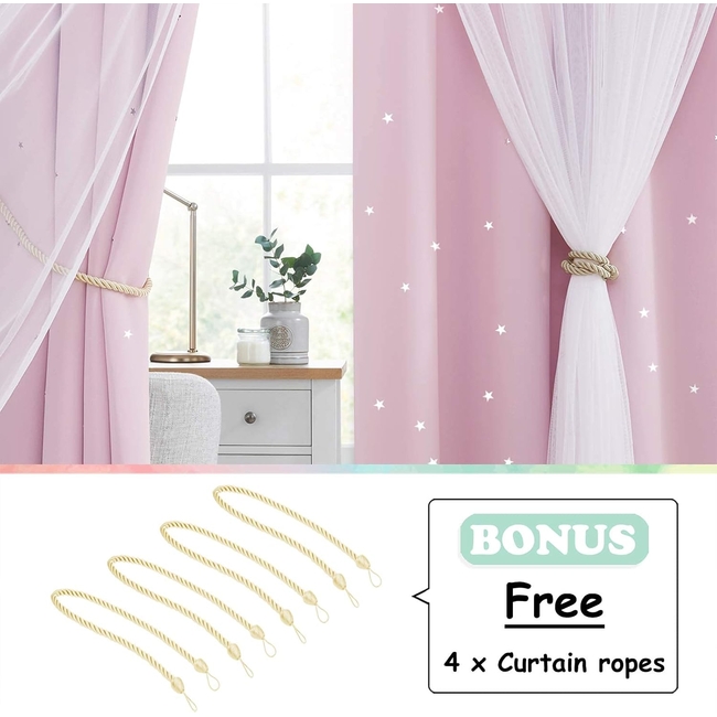 Curtain Black Out me cut out stars132 x 240 cm 2 PCS - Light Pink