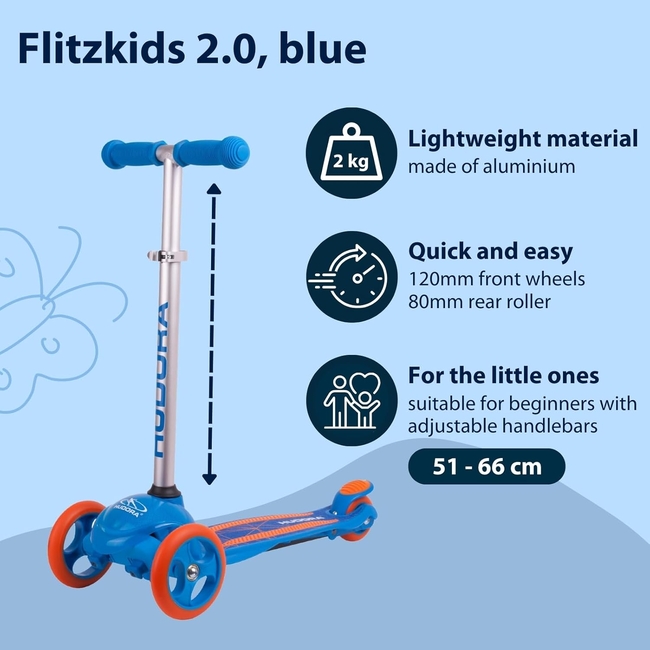 Hudora Flitzkids 2.0 Παιδικό Πατίνι Αλουμινίου με 3 τροχούς (3+ ετών) Μπλε