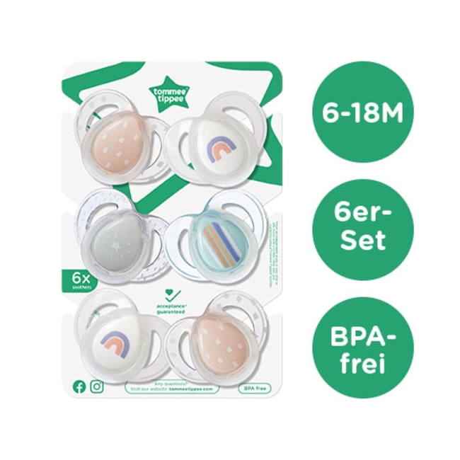 Tommee Tippee Nighttime Soothers 6–18m (6pcs) – Glow in the Dark, Orthodontic, BPA Free