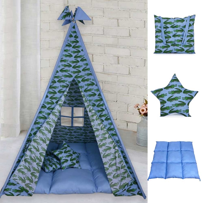 Babyliss: Large fabric tent with thick mattress and 2 pillows "In A While Crocodile" 120 x 120 x 160cm