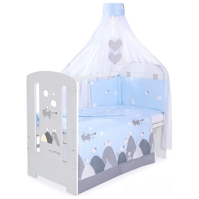 Cot Bedding Set 5pcs with canopy - Crazy Wolf Blue  5908297432106