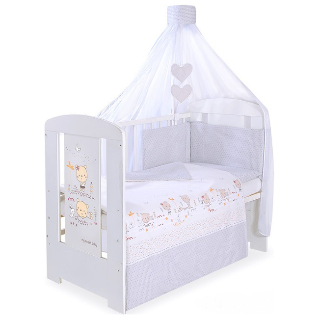 Cot Bedding Set 5pcs with canopy - Sweet Bears Cream