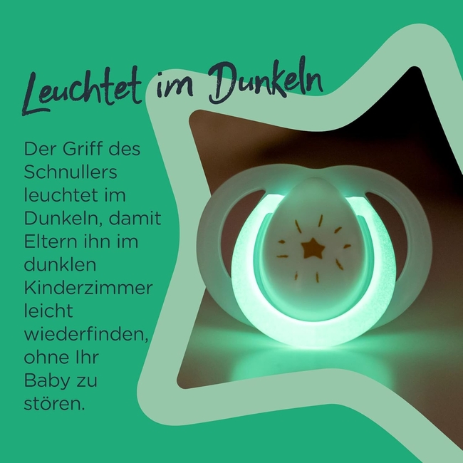 Tommee Tippee Nighttime Soothers 6–18m (6pcs) – Glow in the Dark, Orthodontic, BPA Free