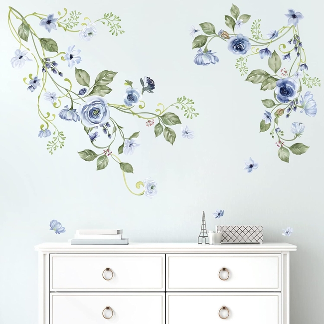 OEM Decalmile Αυτοκόλλητα Τοίχου Για Παιδικό Δωμάτιο Flower Roses Blue DM0940B