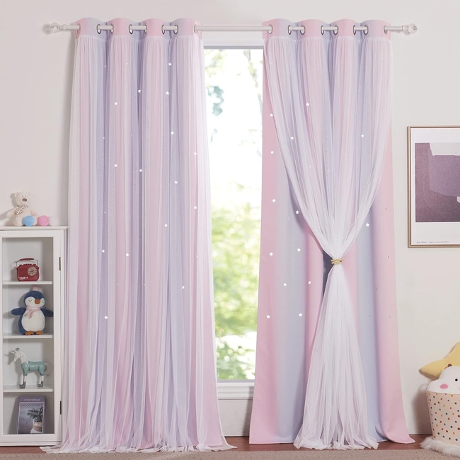 Curtain Black Out me cut out stars132 x 240 cm 2 PCS - Purple Pink