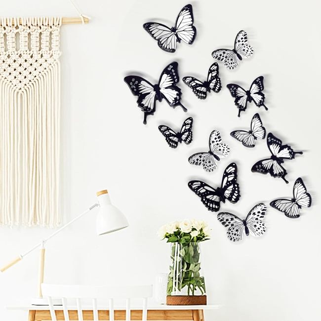 3D Stereo Butterfly Multi-Purpose Stickers 72pcs Fridge Wall Door Butterflies Black