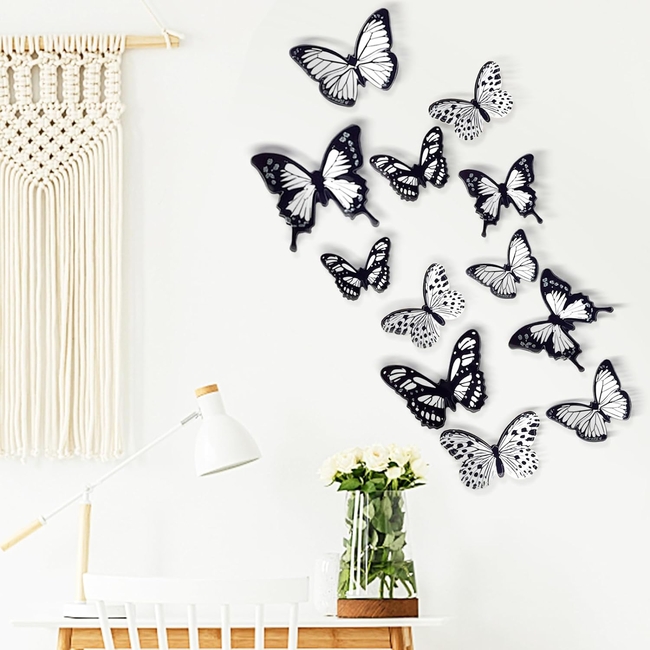 3D Stereo Butterfly Αυτοκόλλητα Πολλαπλών Χρήσεων 72 τμχ Τοίχου Ψυγείου Πόρτας Πεταλούδες Black