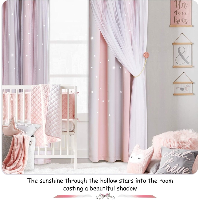 Curtain Black Out me cut out stars132 x 240 cm 2 PCS - Grey Pink
