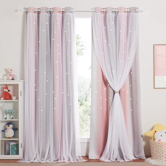 Curtain Black Out me cut out stars132 x 240 cm 2 PCS - Grey Pink