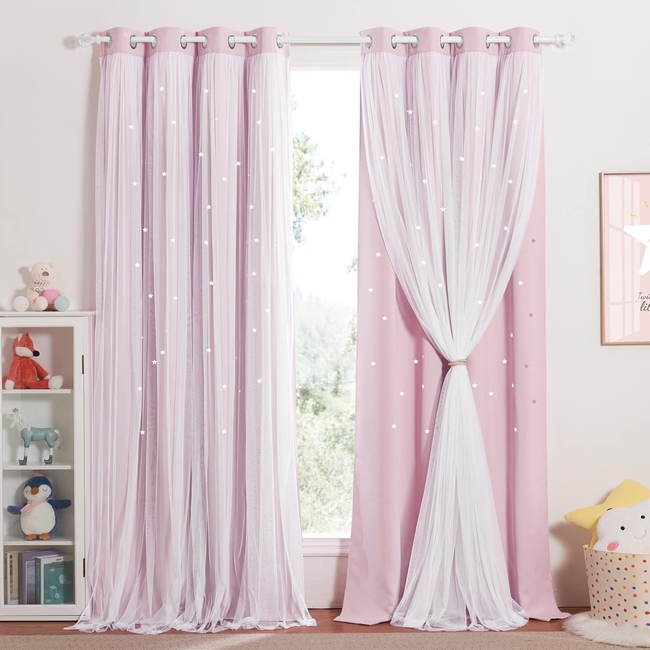 Curtain Black Out me cut out stars132 x 240 cm 2 PCS - Light Pink