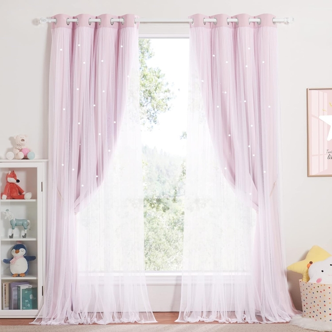 OEM Κουρτίνα Με Τρουκς 132x240 Black out Με Cut Out Αστέρια 2τμχ - Light Pink
