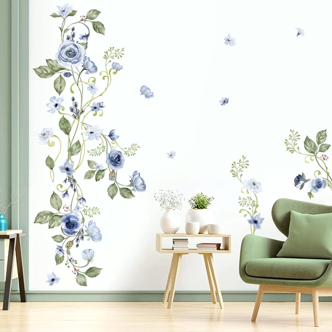 OEM Decalmile Wall Stickers For Kids Room Flower Roses Blue DM0940B