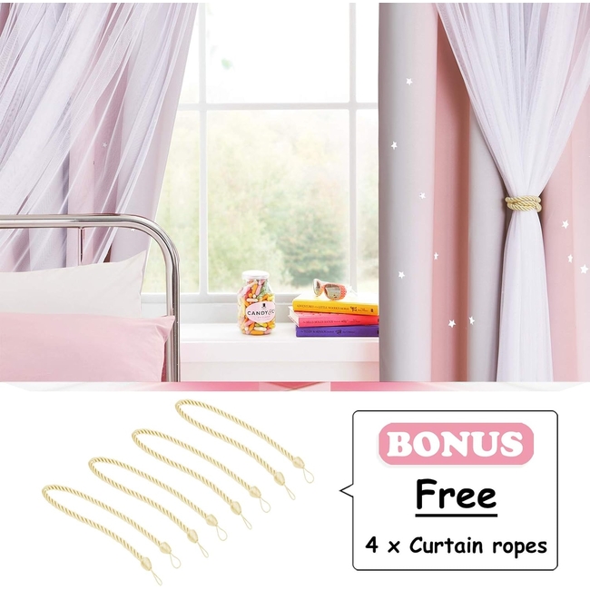 Curtain Black Out me cut out stars132 x 240 cm 2 PCS - Grey Pink