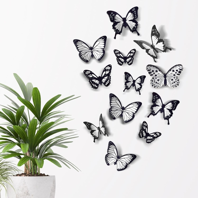 3D Stereo Butterfly Multi-Purpose Stickers 72pcs Fridge Wall Door Butterflies Black