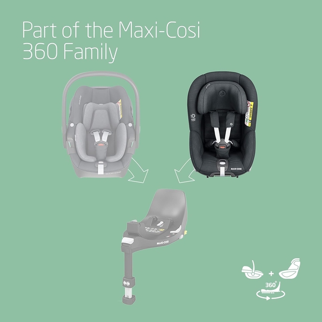 Maxi Cosi Pearl 360 PRO i-Size Child Car Seat 3 Months to 4 Years Authentic Graphite BR77738