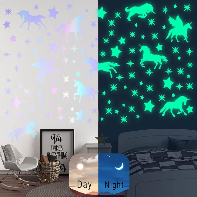 Sinekong Luminous Wall Stickers For Kids Room 45 pcs Unicorn