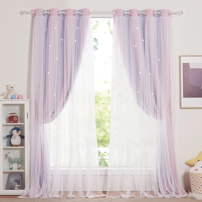 Curtain Black Out me cut out stars132 x 240 cm 2 PCS - Purple Pink