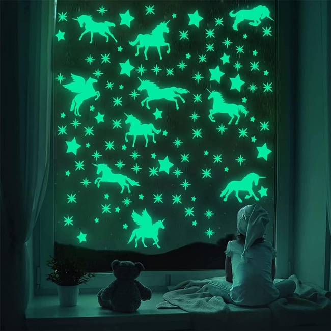 Sinekong Luminous Wall Stickers For Kids Room 45 pcs Unicorn