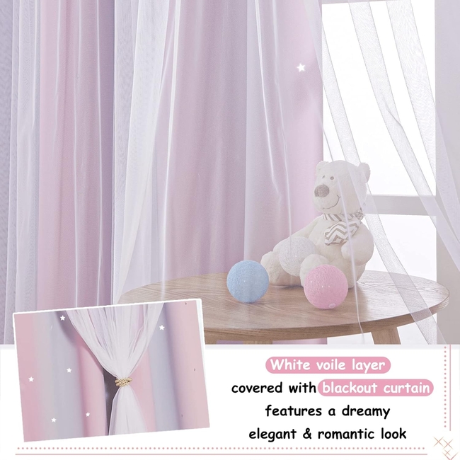 Curtain Black Out me cut out stars132 x 240 cm 2 PCS - Purple Pink
