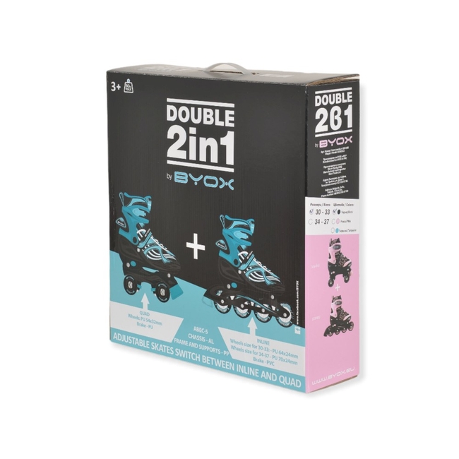 Byox Skates 2in1 Double Inline Quad Incremental Rollers Turquoise