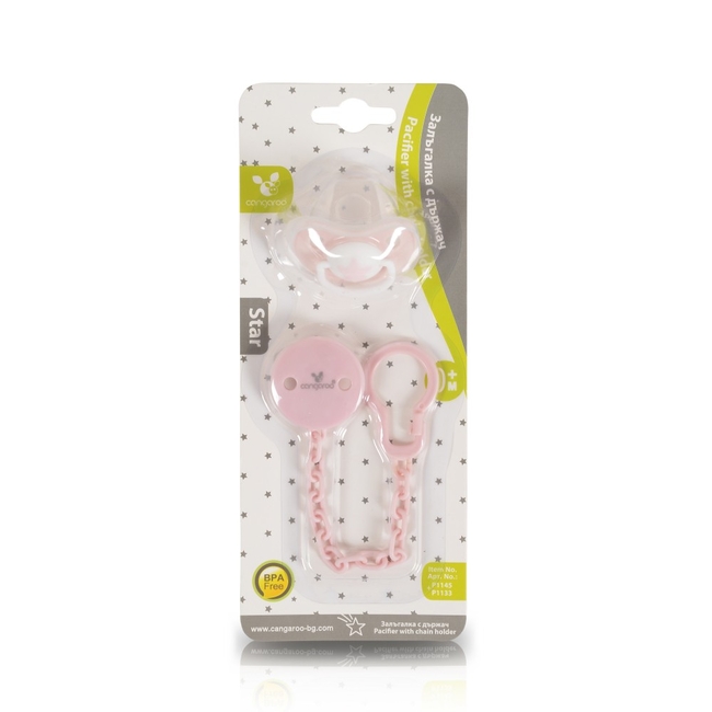Cangaroo Pacifier with clip 0+ m Pink 3800146269715