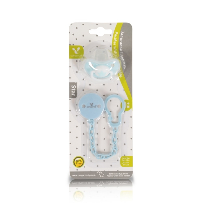 Cangaroo Pacifier with clip 0+ m Blue 3800146269692