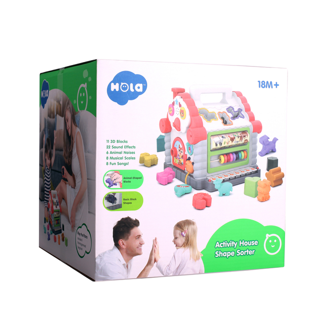 HOLA Activity House Shape Sorter με μουσική/φως/κυβικό μπλοκ 739 3800146224028