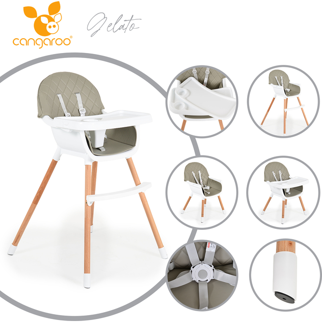 Cangaroo Wooden high chair Gelato 2 in 1 grey 3801005151691