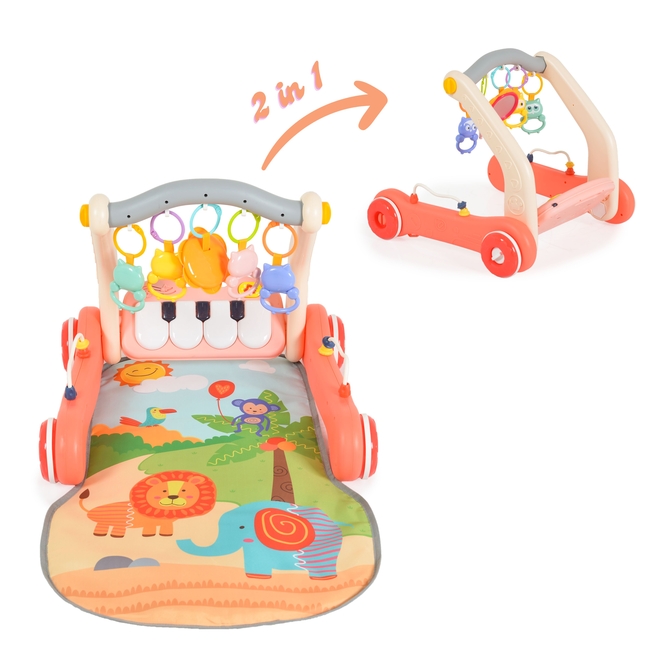 Moni 2 in 1 push walker and play mat Pink piano HE0637 3800146224332