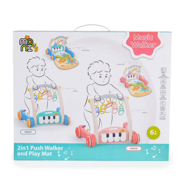 Moni 2 in 1 push walker and play mat Pink piano HE0637 3800146224332