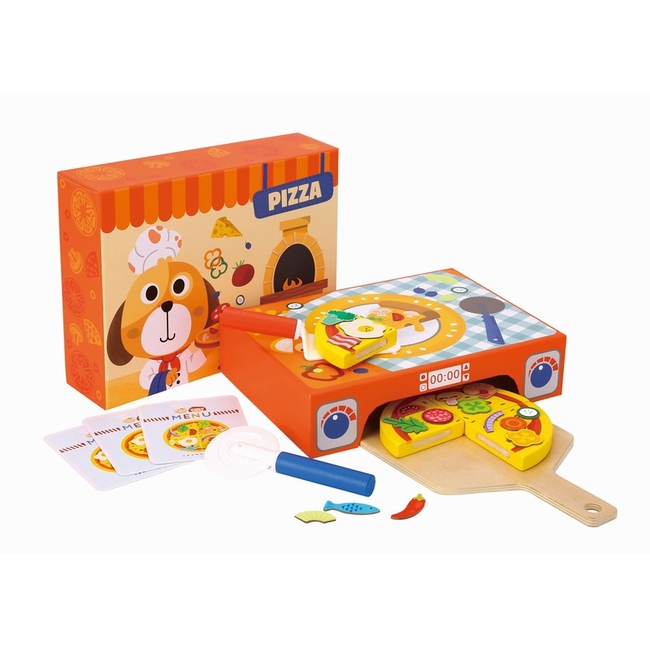 Tooky Toys TH226 – Ξύλινη Πίτσα με Φούρνο, Μενού & Αξεσουάρ Παιχνιδιού Ρόλων (3+)
