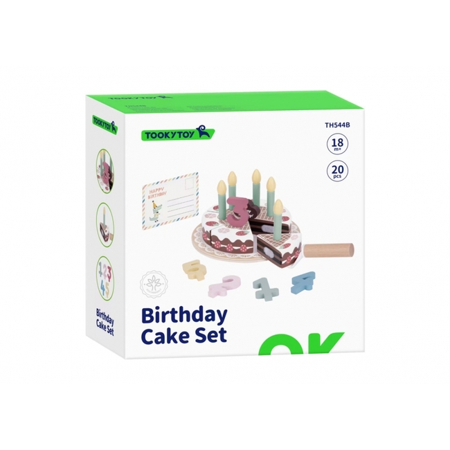 Tooky Toys TH544B – Ξύλινη Τούρτα Γενεθλίων με Κεράκια, Αριθμούς & Αξεσουάρ (18+ Μηνών)